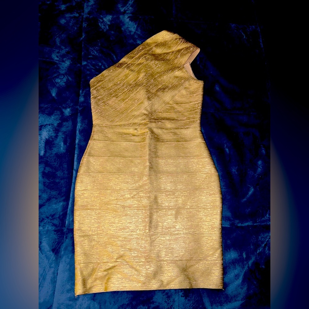 Metallic Bandage Mini Cocktail Dress - Gold